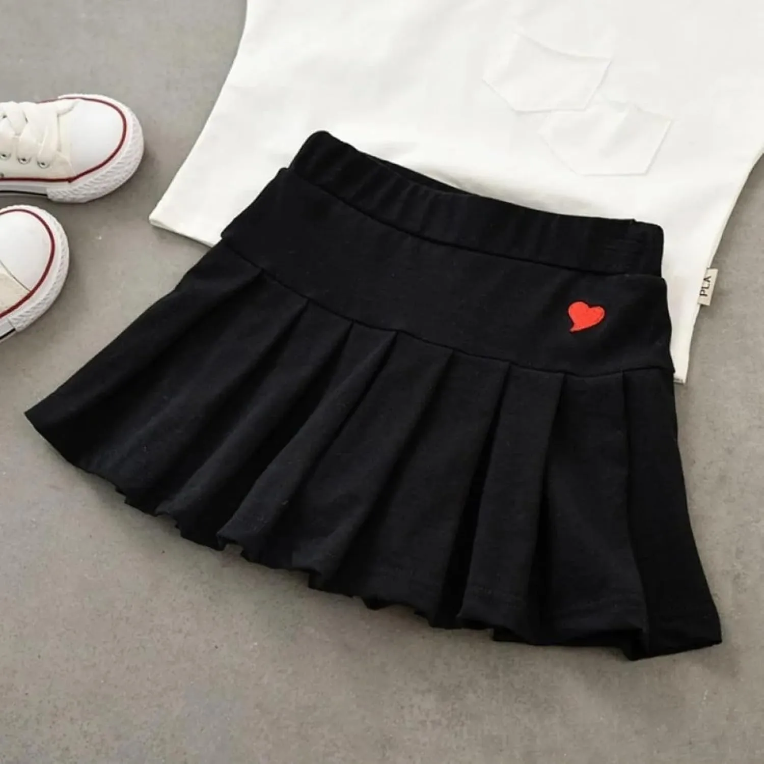Little Girls Skorts Skirts Heart Print Cotton Pleated Skirt Toddler Cute Casual Trendy School Skirt Prty