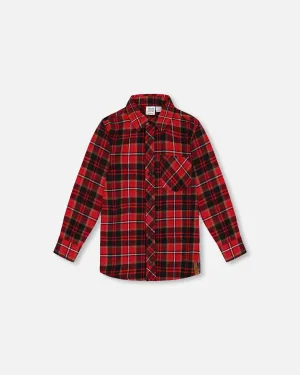 Long Sleeve Button Down Flannel Shirt Plaid Black And Red