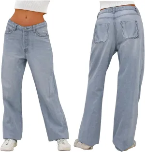 Low Waisted Jeans for Women Vintage Boyfriends Straight High Leg Denim Pants Trendy Casual Trousers with Pockets