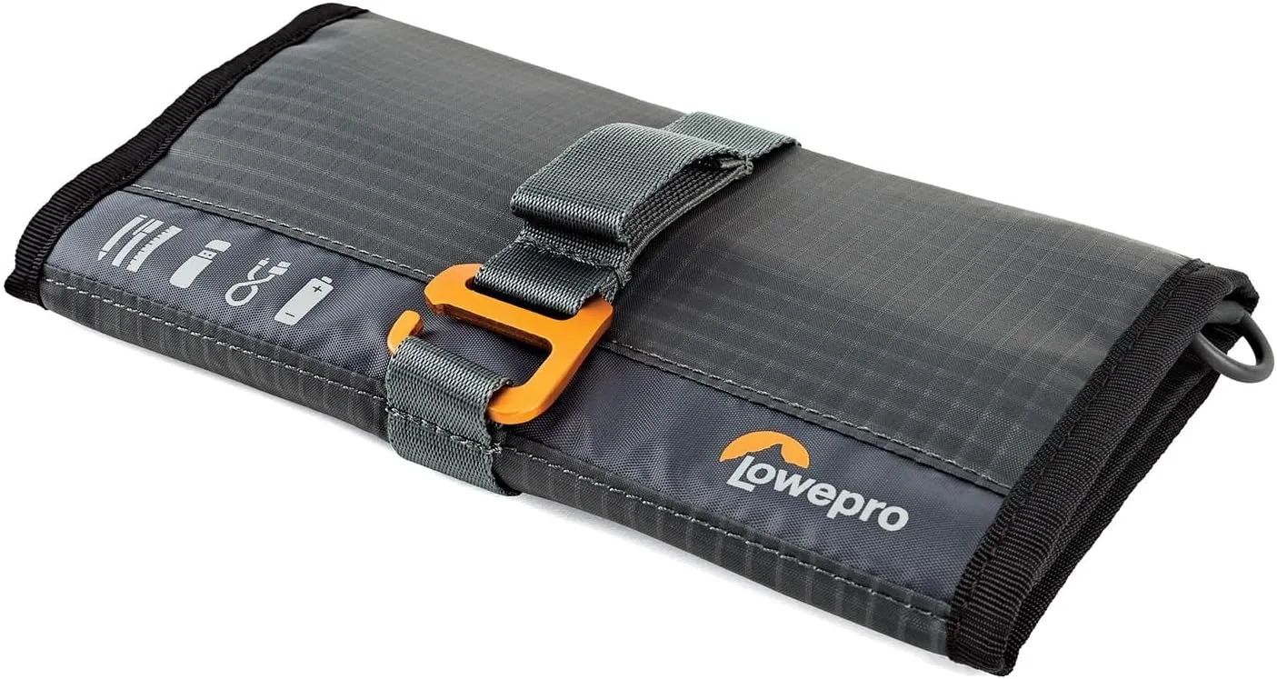 Lowepro GearUp Pouch Mini, Travel Essentials Case, Phone Cord & Cable Case, Made of Recycled Fabric, Grey