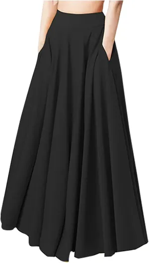 Lpmadey Women's Summer Boho Elastic Waist Pleated A-Line Flowy Swing Tiered Long Beach Skirt Dress with Pockets 2024 New