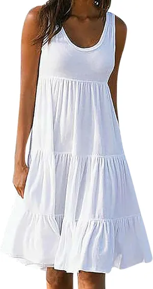 LRMQS Sundresses for Women Casual Beach 2024 Sleeveless Resort Wear Vacation Sun Dresses Tropical Spring Summer Tank Dress