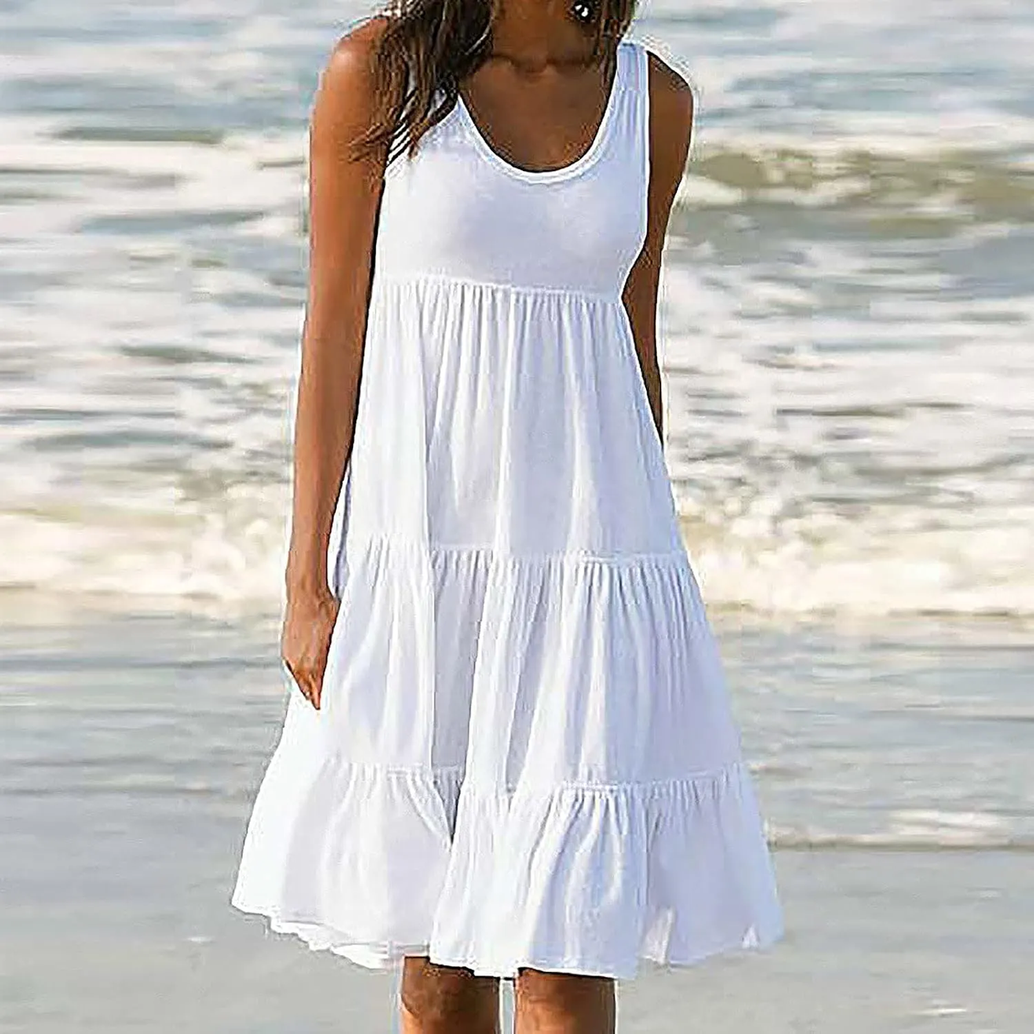 LRMQS Sundresses for Women Casual Beach 2024 Sleeveless Resort Wear Vacation Sun Dresses Tropical Spring Summer Tank Dress