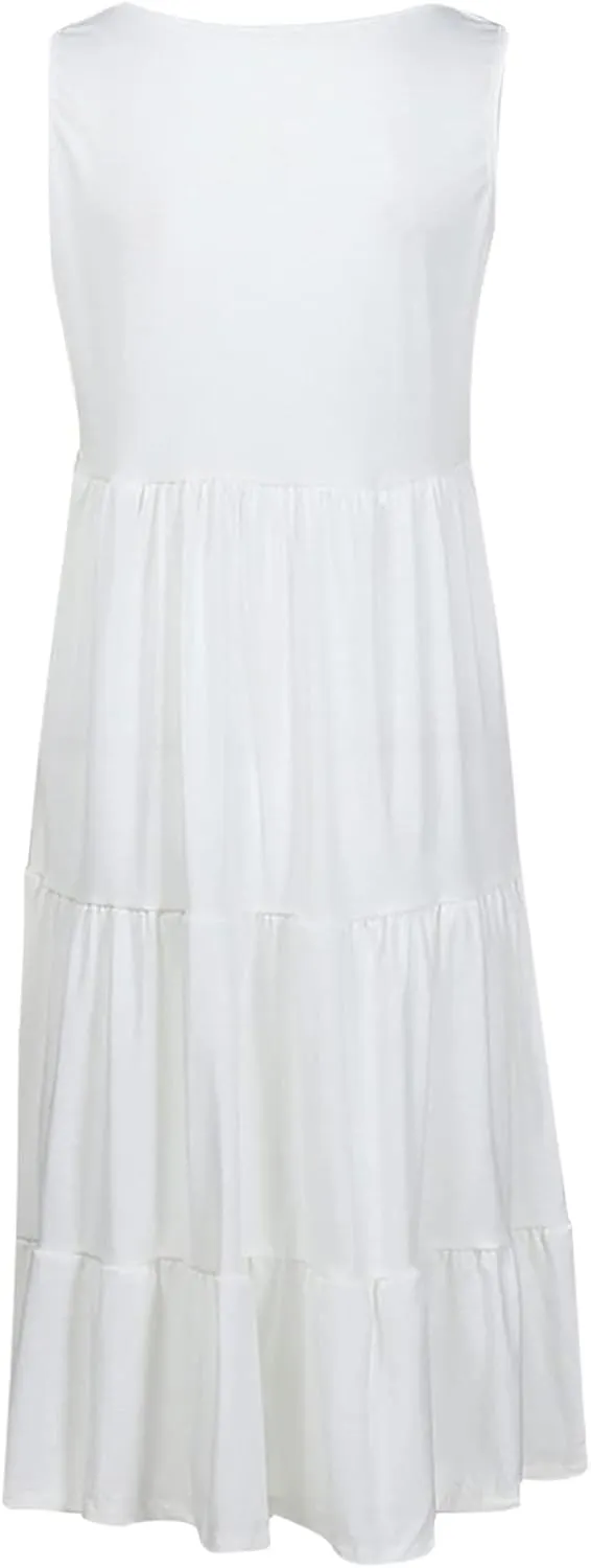 LRMQS Sundresses for Women Casual Beach 2024 Sleeveless Resort Wear Vacation Sun Dresses Tropical Spring Summer Tank Dress
