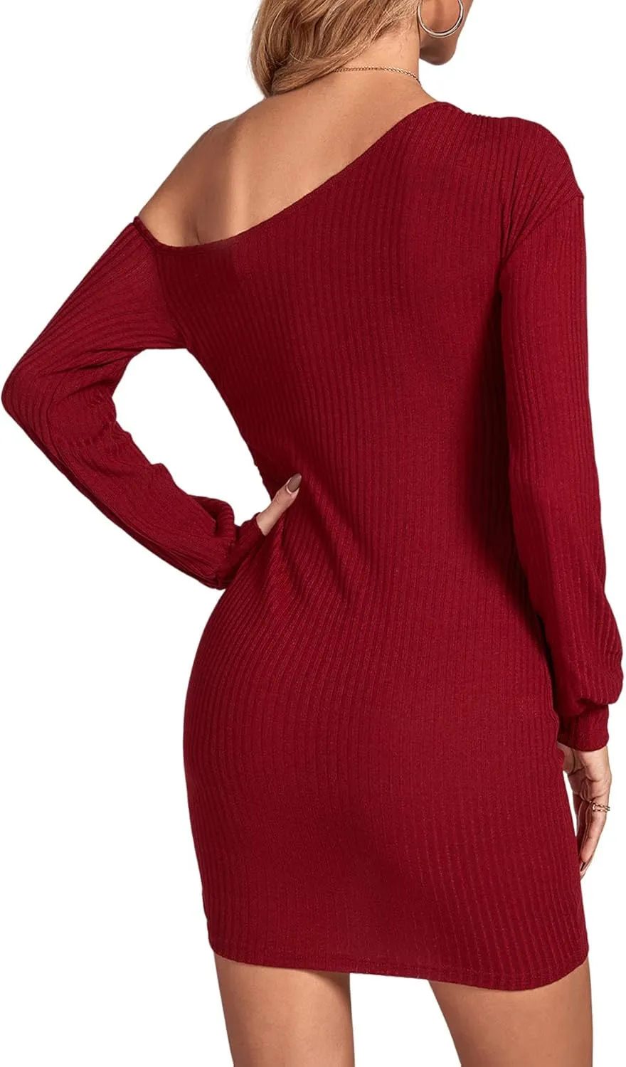 LYANER Women's Sexy One Shoulder Long Sleeve Side Drawstring Bodycon Party Club Mini Dress