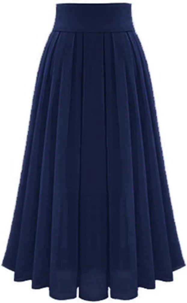Maxi Skirts for Women Elastic High Waist Pleated Chiffon Skirt Solid Color A-Line Flared Swing Ruffle Skirts
