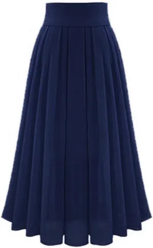 Maxi Skirts for Women Elastic High Waist Pleated Chiffon Skirt Solid Color A-Line Flared Swing Ruffle Skirts