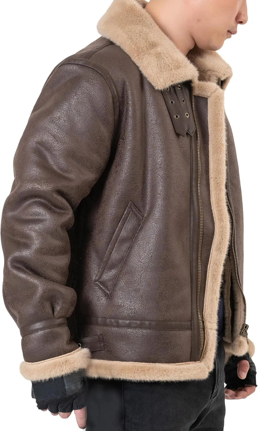 Men Brown Leather Jacket Motorcycle Bomber Coat Cosplay Costume Winter Coat Outfit XS-3XL