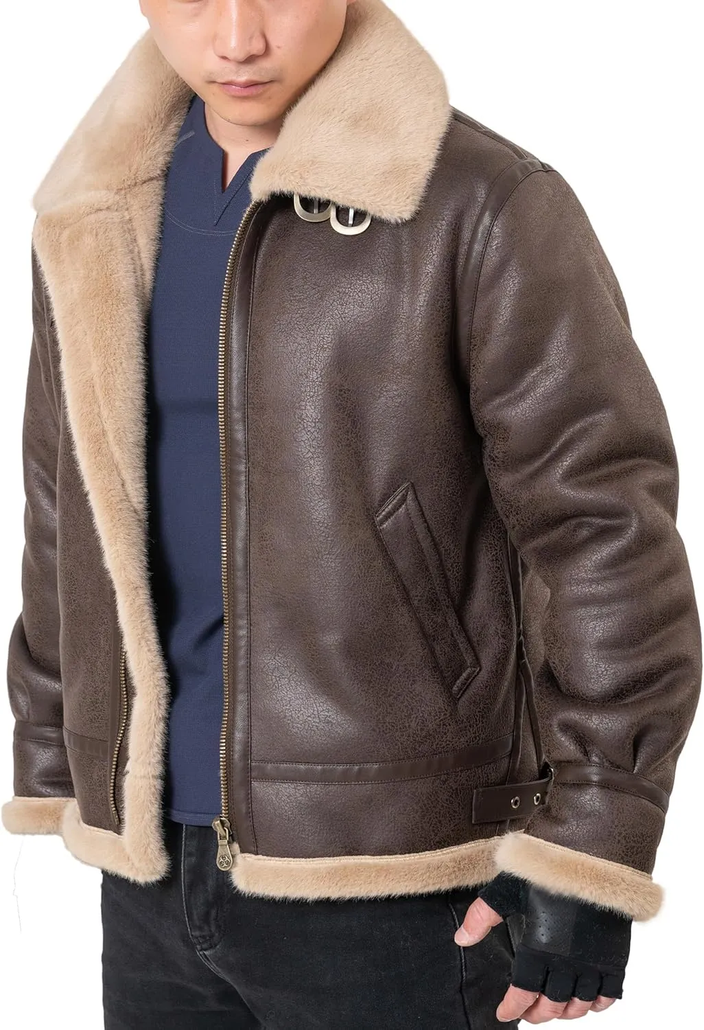 Men Brown Leather Jacket Motorcycle Bomber Coat Cosplay Costume Winter Coat Outfit XS-3XL