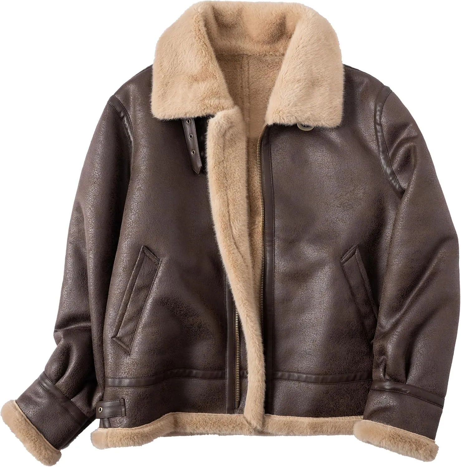 Men Brown Leather Jacket Motorcycle Bomber Coat Cosplay Costume Winter Coat Outfit XS-3XL