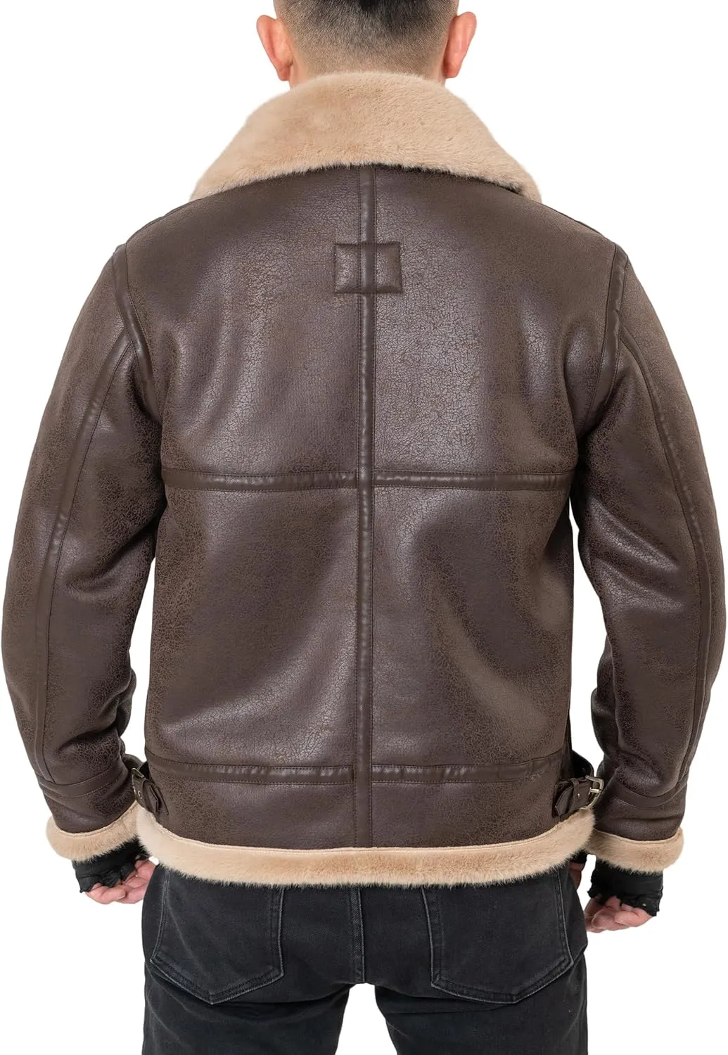 Men Brown Leather Jacket Motorcycle Bomber Coat Cosplay Costume Winter Coat Outfit XS-3XL