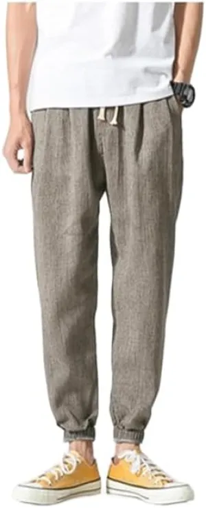 Men Linen Baggy Japanese Pants Fashion Streetwear Harem Pants with Pockets