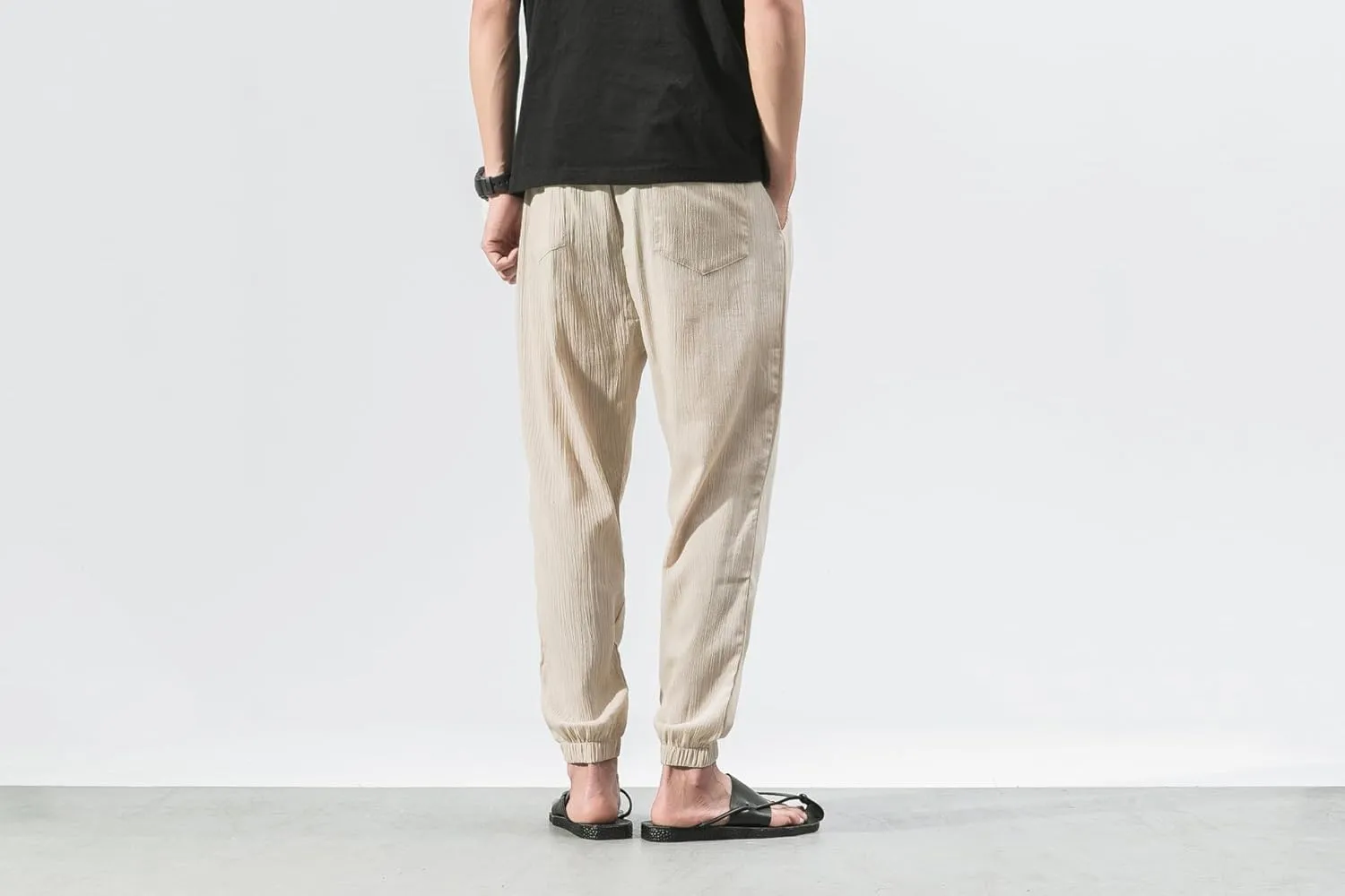 Men Linen Baggy Japanese Pants Fashion Streetwear Harem Pants with Pockets