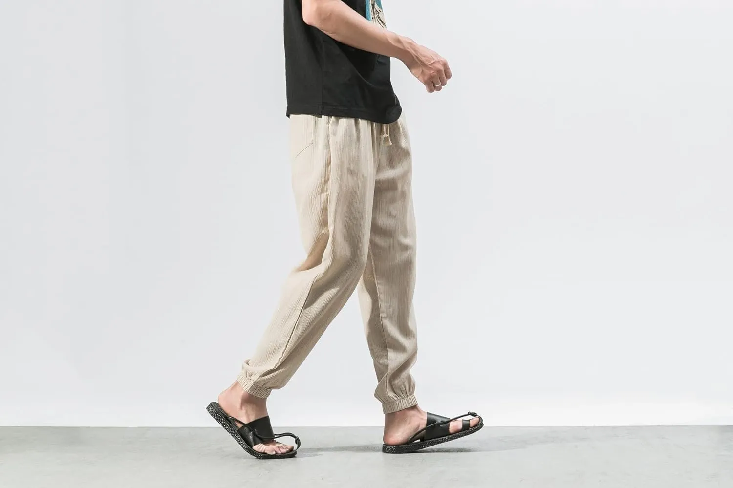 Men Linen Baggy Japanese Pants Fashion Streetwear Harem Pants with Pockets