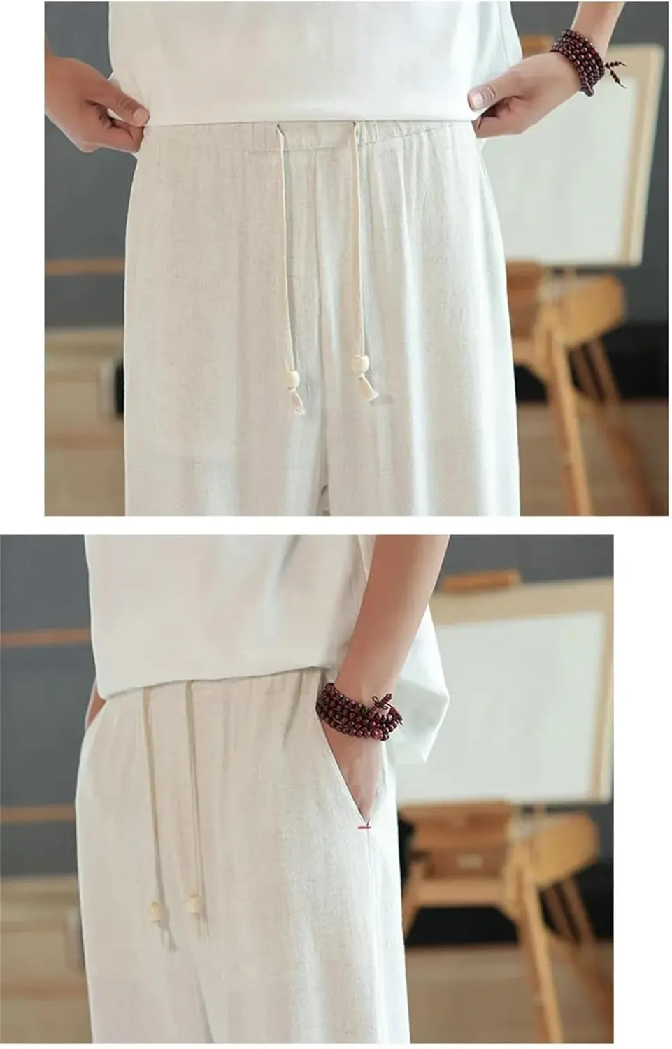 Men Wide Leg Harem Pants Harajuku Style Cotton Linen Casual Pants Vintage Loose Trousers