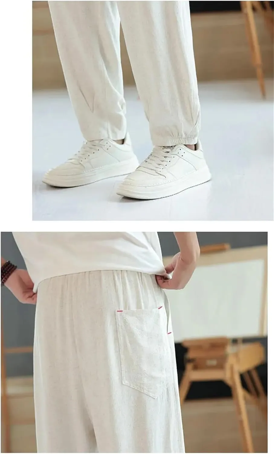 Men Wide Leg Harem Pants Harajuku Style Cotton Linen Casual Pants Vintage Loose Trousers