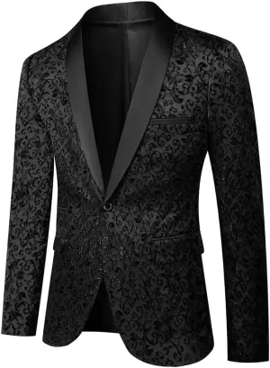Mens 2 Piece Floral Tuxedo Jacket Paisley Shawl Lapel Suit Blazer Jacket for Dinner,Prom,Wedding