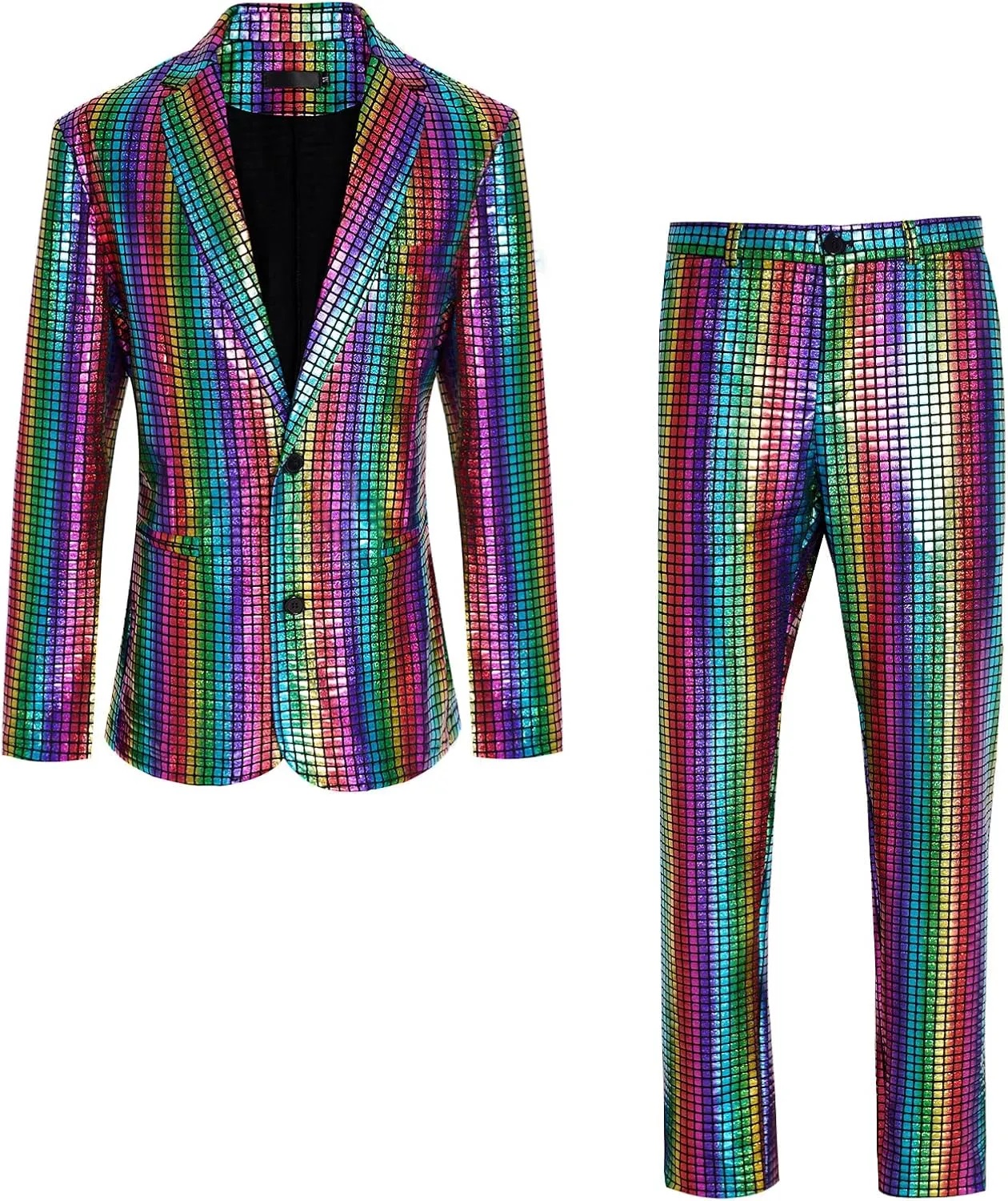 Mens 70s Disco Outfits Set Shiny Sequin Suit and Pants Halloween Costume