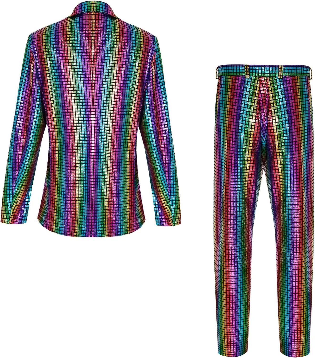 Mens 70s Disco Outfits Set Shiny Sequin Suit and Pants Halloween Costume