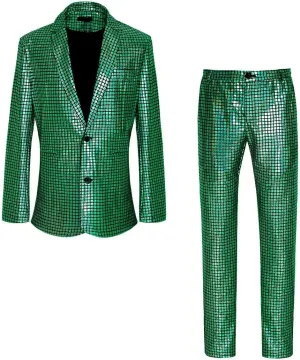 Men's 70s Disco Suit Set with Metal Sequin Jacket and Pants