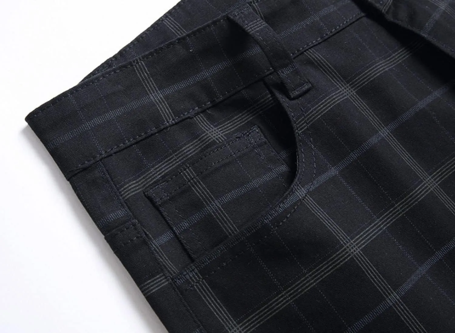 Mens Casual Plaid Chino Pants Fashion Lightweight Flat-Front Stretch Skinny Slim Fit Business Dress Pants