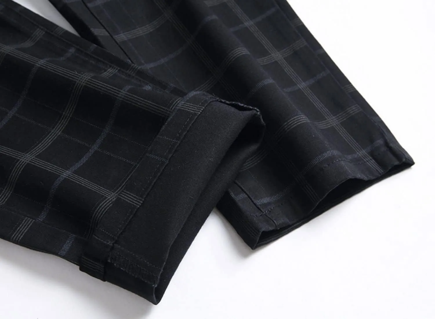 Mens Casual Plaid Chino Pants Fashion Lightweight Flat-Front Stretch Skinny Slim Fit Business Dress Pants