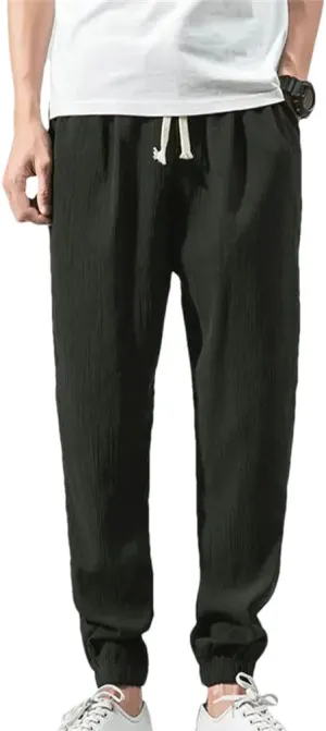 Mens Cotton Linen Casual Harem Pants Men Joggers Men Summer Trousers Chinese Style Baggy Pants