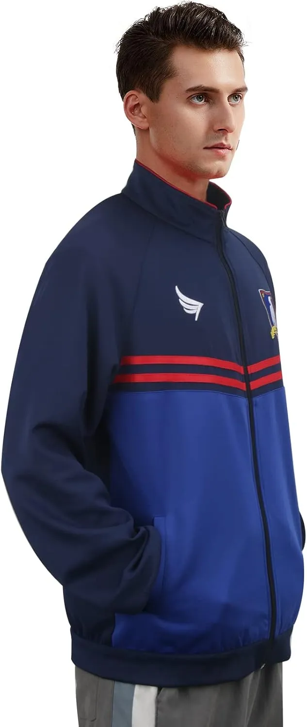 Mens Football Coach Costume Blue Jacket Pants Tracksuit Coat Soccer Suit Sportswear Training Halloween Cosplay Outfit