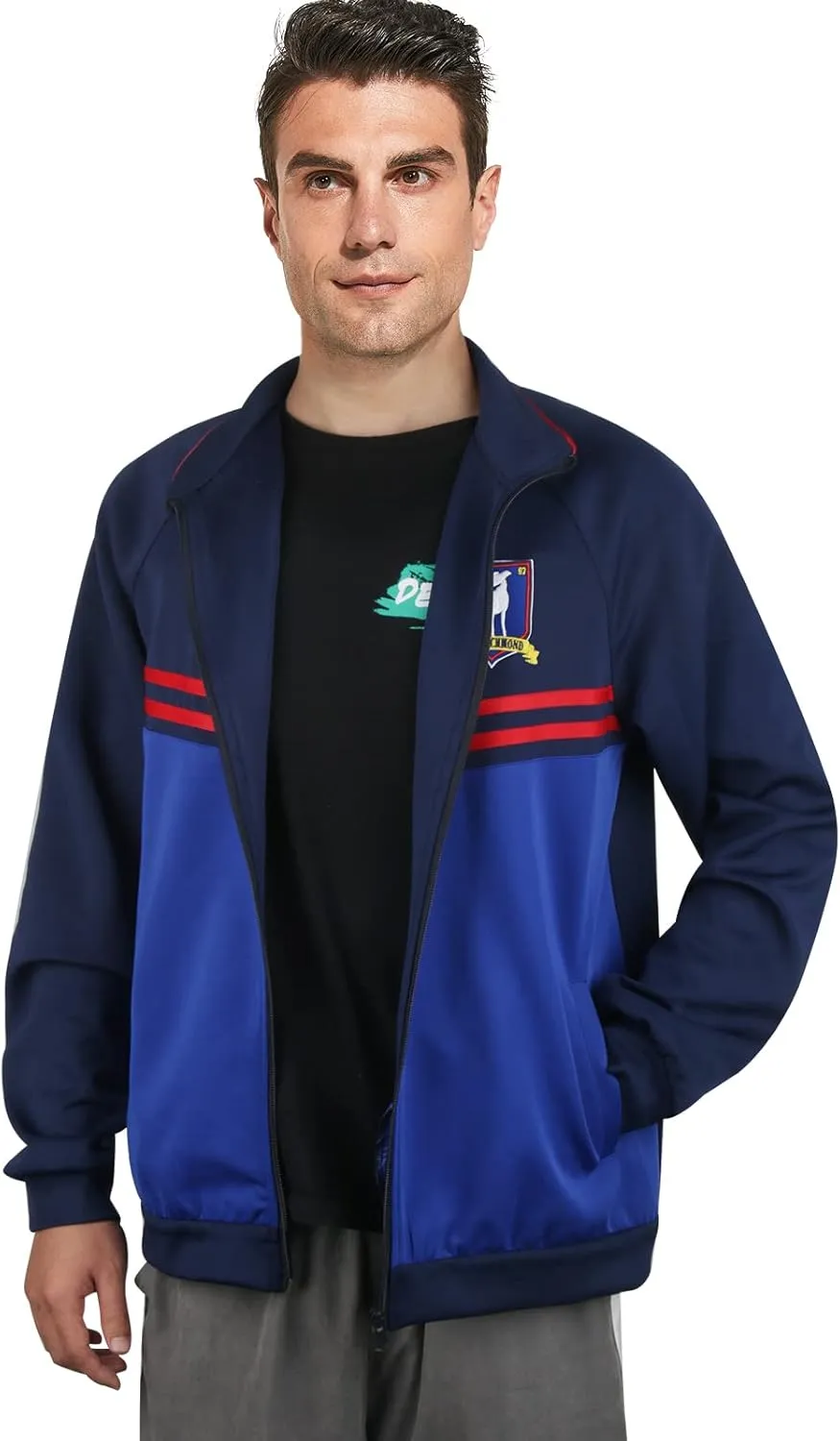 Mens Football Coach Costume Blue Jacket Pants Tracksuit Coat Soccer Suit Sportswear Training Halloween Cosplay Outfit