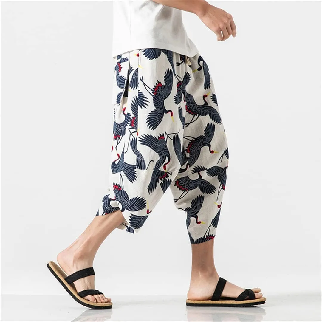 MenS Harem Pants Oversize Casual Printing Streetwear Jogging Trousers Drawstring Sweatpants