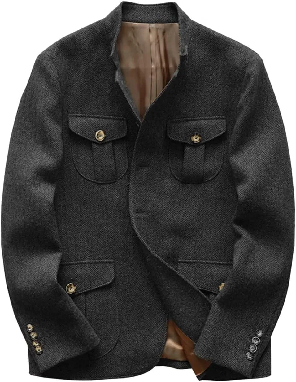 Men's Herringbone Jacket Casual Vintage Sport Coat Wedding Dinner Blazer