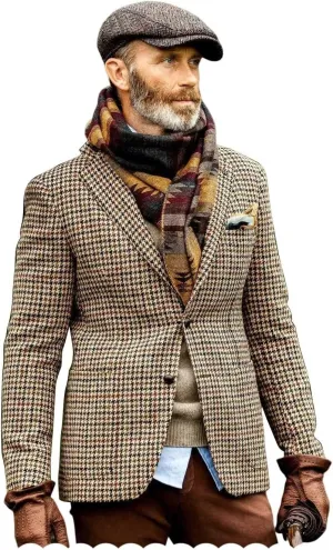 Men's Herringbone Jacket Casual Vintage Sport Coat Wedding Dinner Blazer