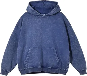 Mens Hoodies Pullover Vintage Hooded Sweatshirt Washed Hoodie Oversized Heavyweight Streetwear Cotton Sweatshirt