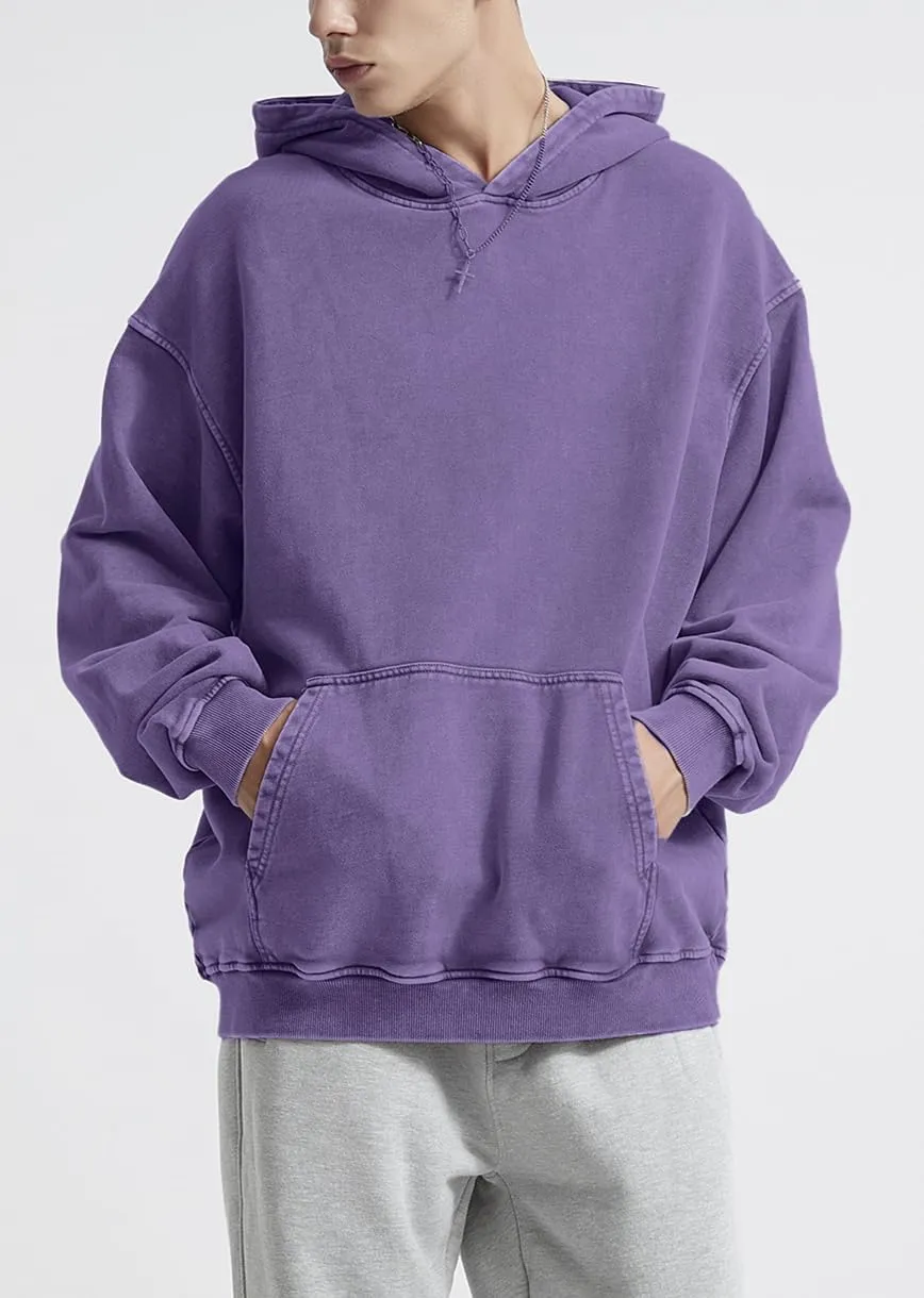 Mens Hoodies Pullover Vintage Hooded Sweatshirt Washed Hoodie Oversized Heavyweight Streetwear Cotton Sweatshirt