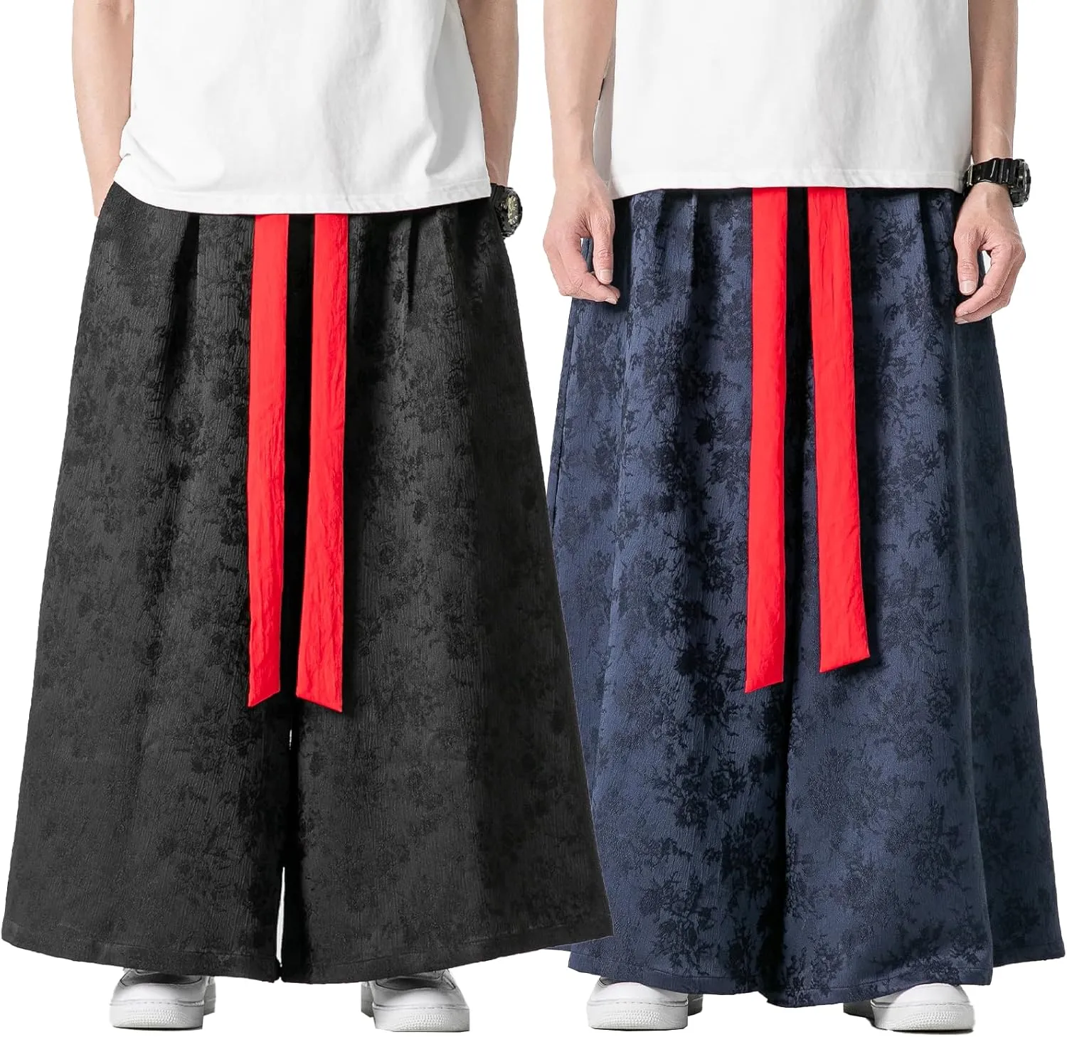 Mens Jacquard Wide Leg Pants Loose Harajuku Harem Streetwear Pant