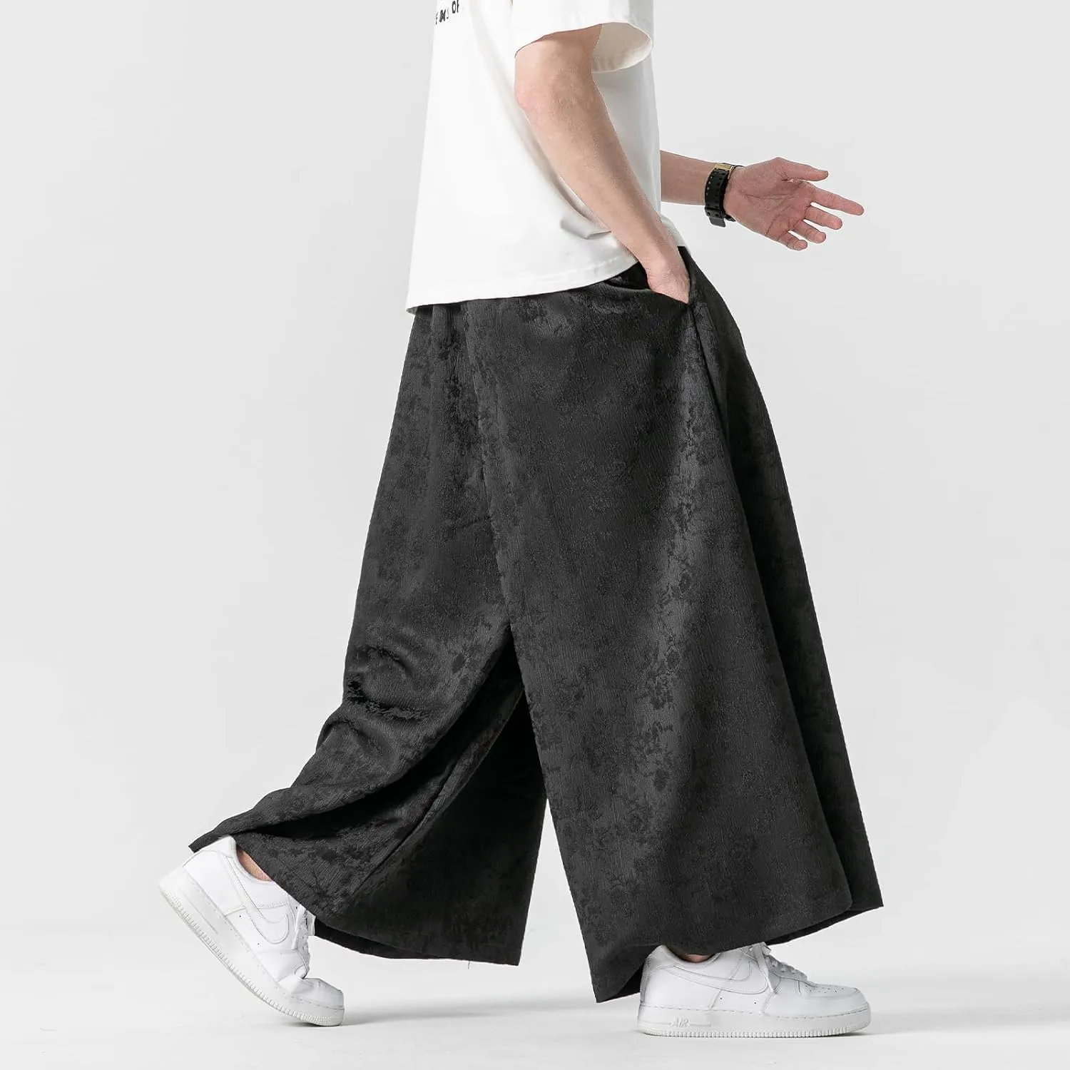 Mens Jacquard Wide Leg Pants Loose Harajuku Harem Streetwear Pant