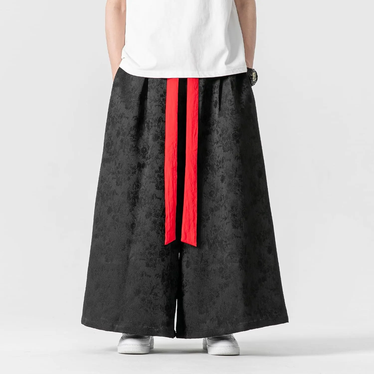 Mens Jacquard Wide Leg Pants Loose Harajuku Harem Streetwear Pant