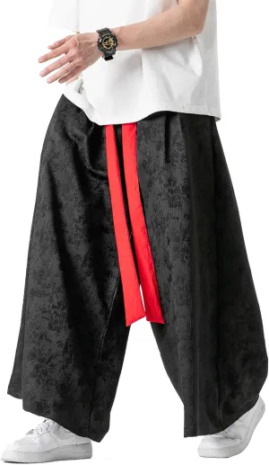 Mens Jacquard Wide Leg Pants Loose Harajuku Harem Streetwear Pant