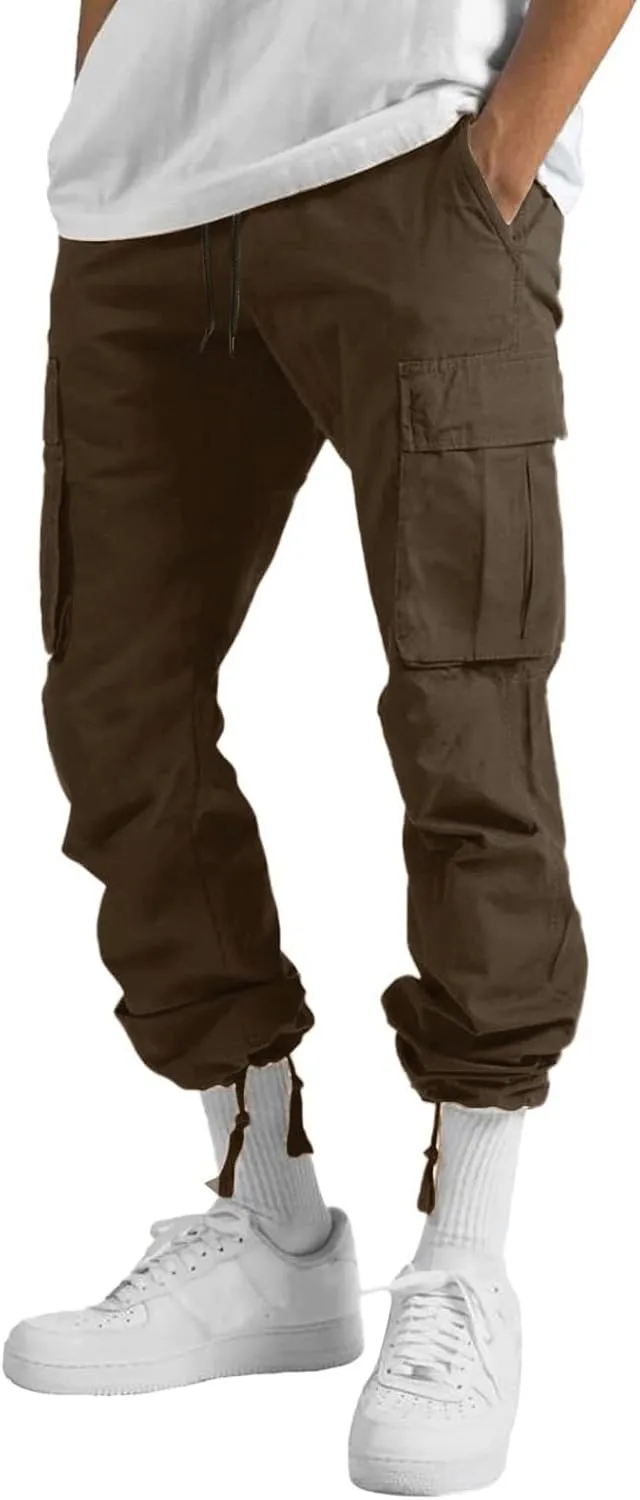 Mens Lightweight Cargo Sweatpants Baggy Loose Fit Drawstring Elastic Waist Athletic Joggers Pocket Hiking Sweatpants