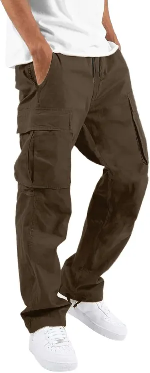 Mens Lightweight Cargo Sweatpants Baggy Loose Fit Drawstring Elastic Waist Athletic Joggers Pocket Hiking Sweatpants