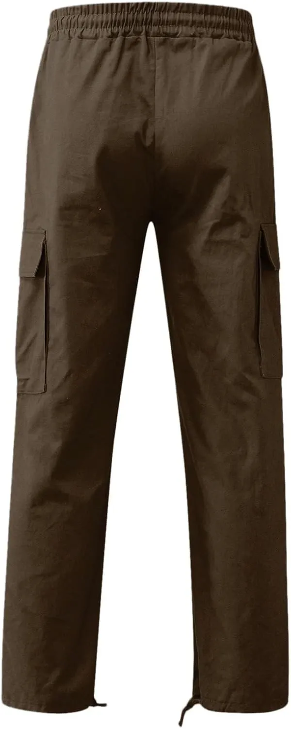 Mens Lightweight Cargo Sweatpants Baggy Loose Fit Drawstring Elastic Waist Athletic Joggers Pocket Hiking Sweatpants