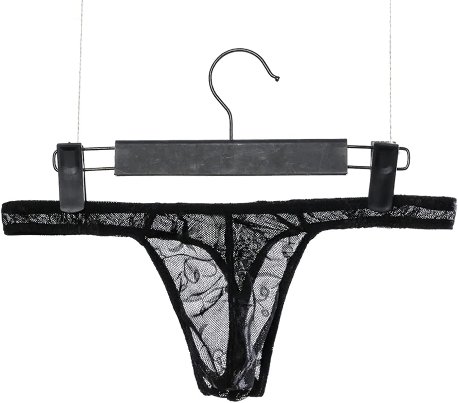 Men's Nylon Briefs G-String Thongs Sexy Lace Underwear T-Back Shorts Mesh Low Waist Transparent Nightwear