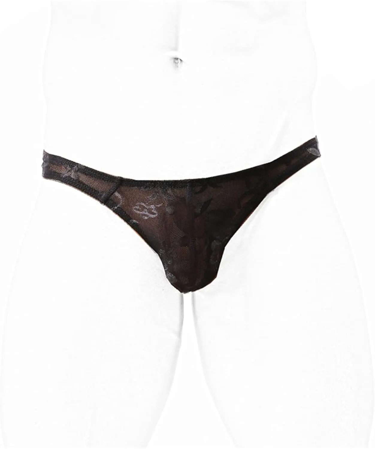 Men's Nylon Briefs G-String Thongs Sexy Lace Underwear T-Back Shorts Mesh Low Waist Transparent Nightwear