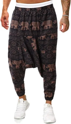 Men's Printed Harem Pants Casual Loose Cotton Sweatpants Streetwear
