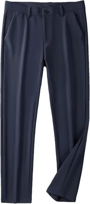 Men's Stretched Nylon Slim Fit Chinos Pants Business Casual Work Straight Long Suit Trousers