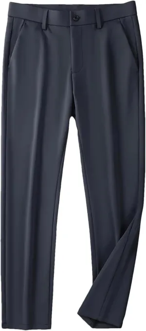 Men's Stretched Nylon Slim Fit Chinos Pants Business Casual Work Straight Long Suit Trousers