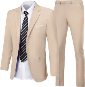 Mens Suits Slim Fit 2 Piece, Solid Blazer Pants Business Suit Set Prom Tuxedo Wedding Suit Jacket Pants Set