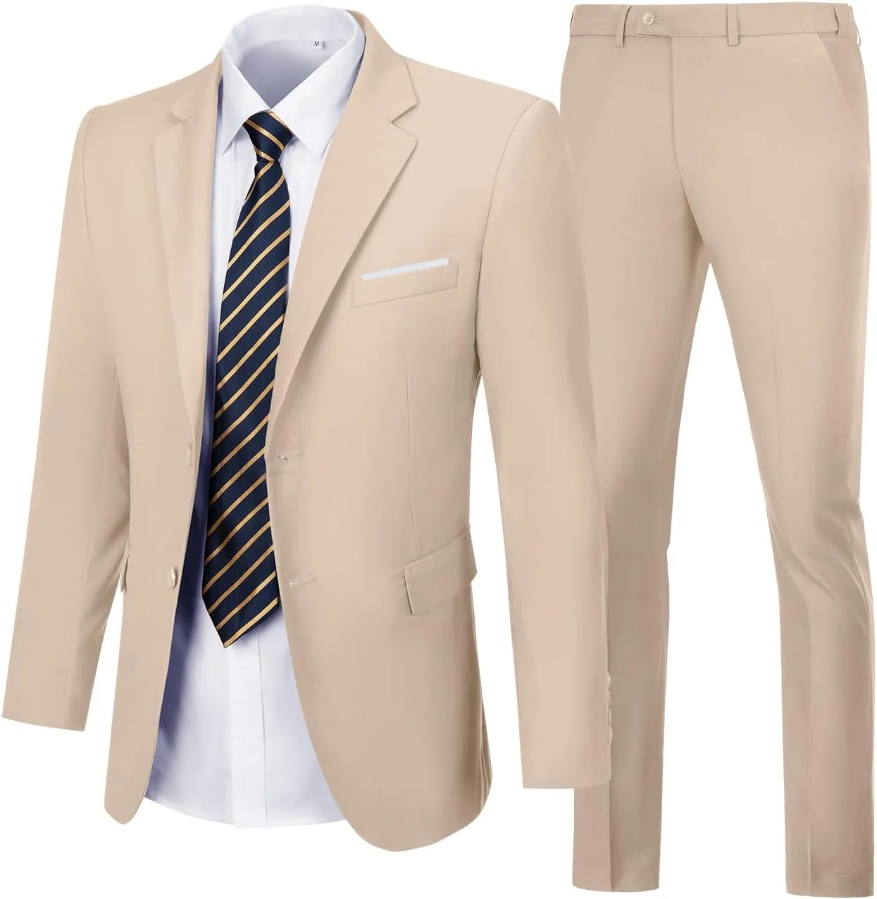 Mens Suits Slim Fit 2 Piece, Solid Blazer Pants Business Suit Set Prom Tuxedo Wedding Suit Jacket Pants Set