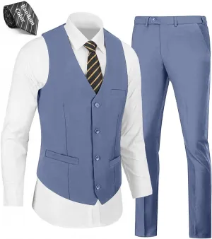 Mens Suits Vest Pants Set 2 Pieces Slim Fit Wedding Groomsmen Suit for Men Formal