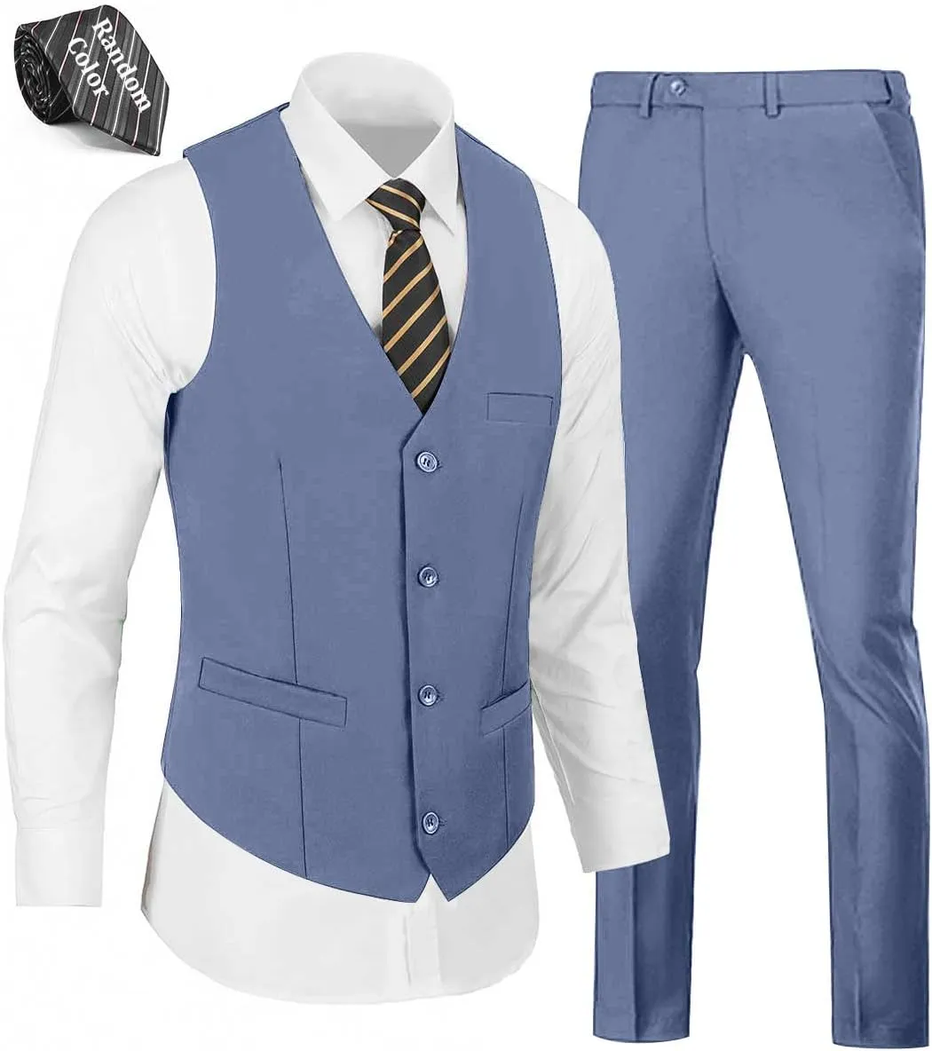 Mens Suits Vest Pants Set 2 Pieces Slim Fit Wedding Groomsmen Suit for Men Formal